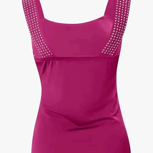 Hot Pink Rhinestone Strap Women's Top - Picture 3 of 4